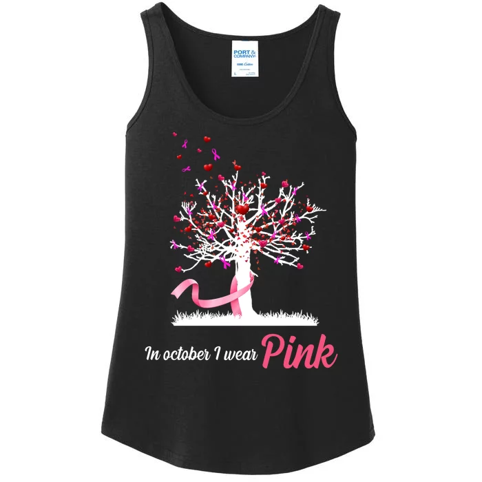 In October I Wear Pink Breast Cancer Tree Of Life Ladies Essential Tank