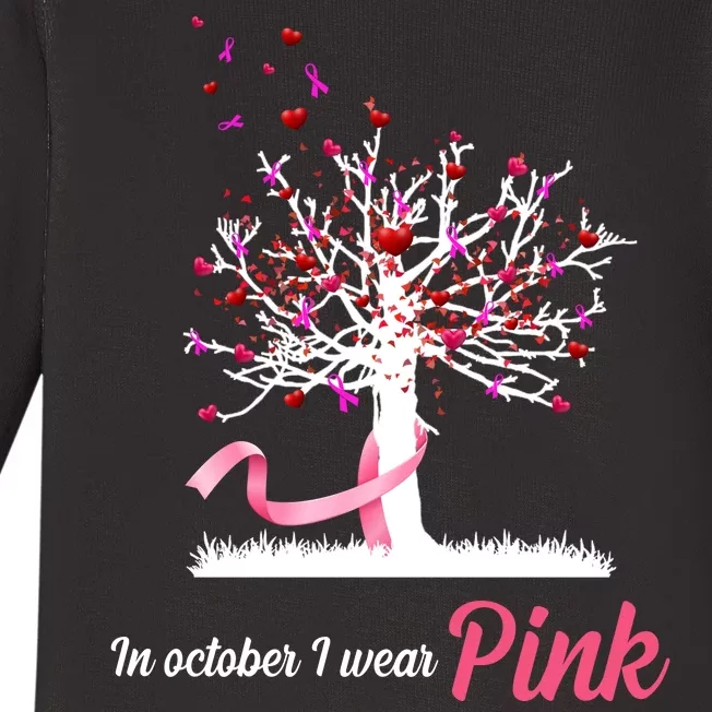 In October I Wear Pink Breast Cancer Tree Of Life Baby Long Sleeve Bodysuit