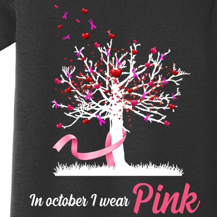 In October I Wear Pink Breast Cancer Tree Of Life Baby Bodysuit