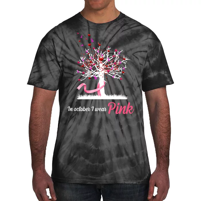 In October I Wear Pink Breast Cancer Tree Of Life Tie-Dye T-Shirt