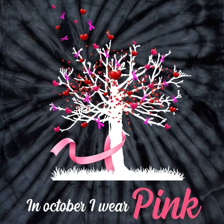 In October I Wear Pink Breast Cancer Tree Of Life Tie-Dye T-Shirt