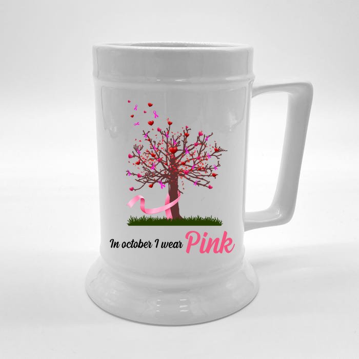 In October I Wear Pink Breast Cancer Tree Of Life Front & Back Beer Stein