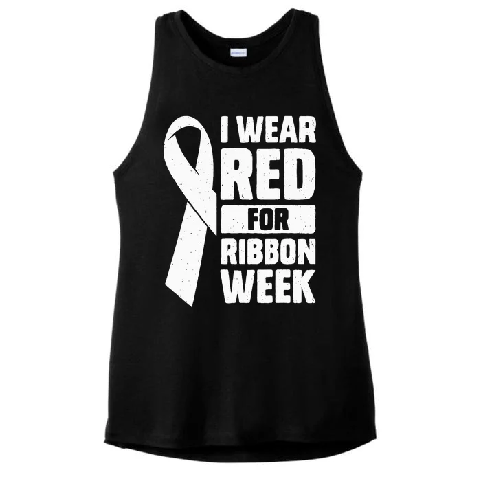 In October I Wear Red Ribbon Week Awareness Ladies Tri-Blend Wicking Tank