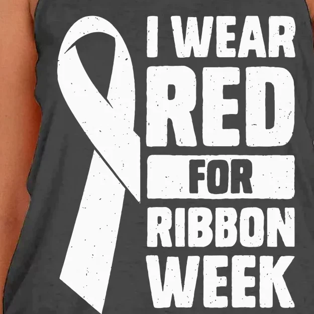 In October I Wear Red Ribbon Week Awareness Women's Knotted Racerback Tank