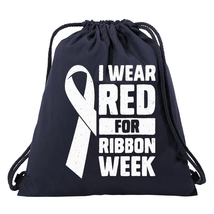 In October I Wear Red Ribbon Week Awareness Drawstring Bag