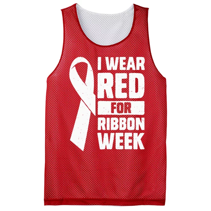 In October I Wear Red Ribbon Week Awareness Mesh Reversible Basketball Jersey Tank