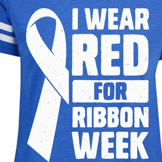 In October I Wear Red Ribbon Week Awareness Enza Ladies Jersey Football T-Shirt