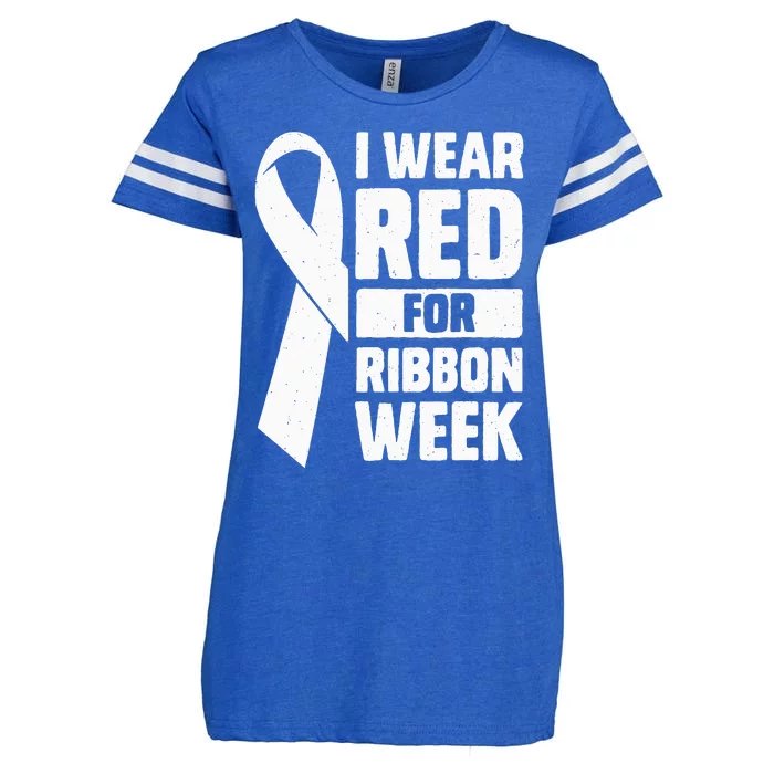 In October I Wear Red Ribbon Week Awareness Enza Ladies Jersey Football T-Shirt