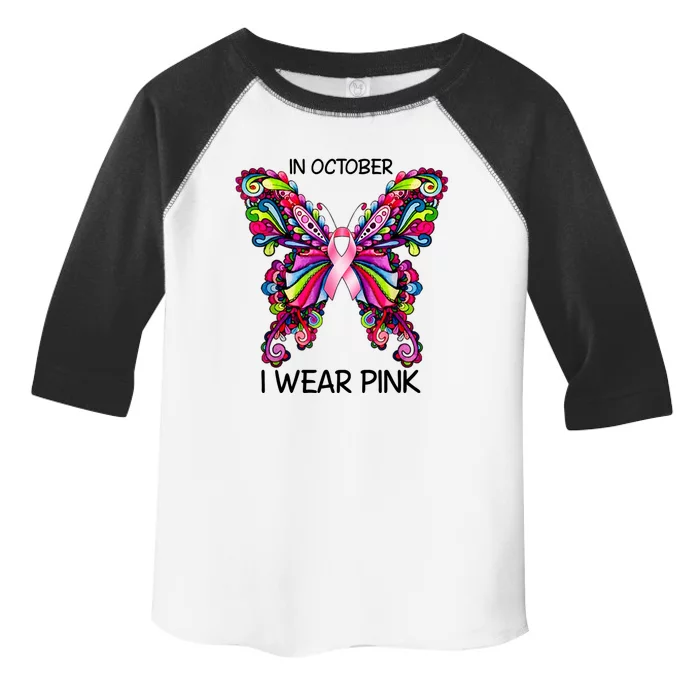 In October I Wear Pink Butterfly Cancer Awareness Meaningful Gift Toddler Fine Jersey T-Shirt