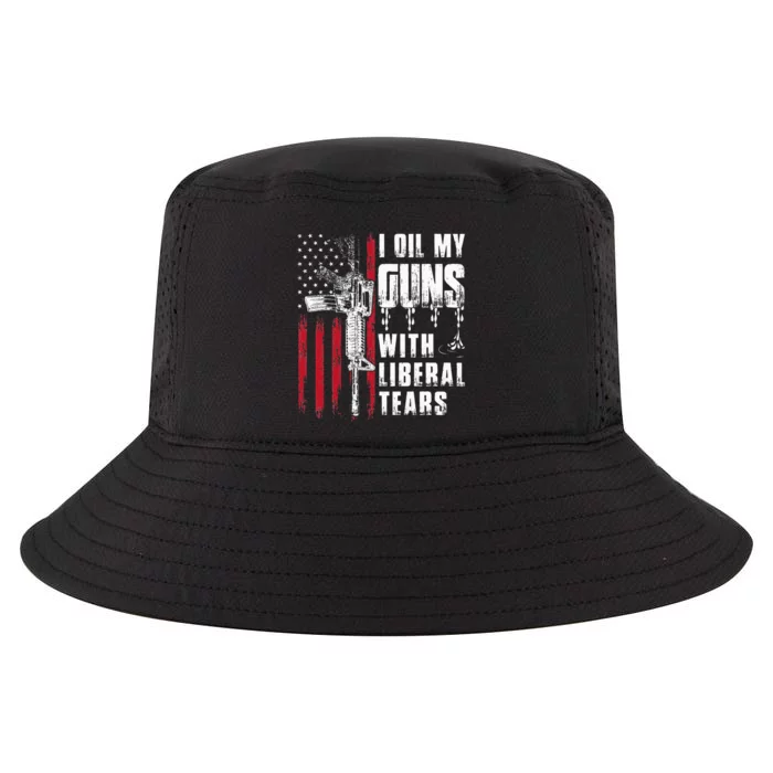 I Oil My Guns With Liberal Tears Gun American Flag Patriots Cool Comfort Performance Bucket Hat