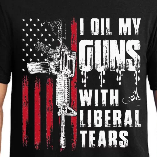 I Oil My Guns With Liberal Tears Gun American Flag Patriots Pajama Set