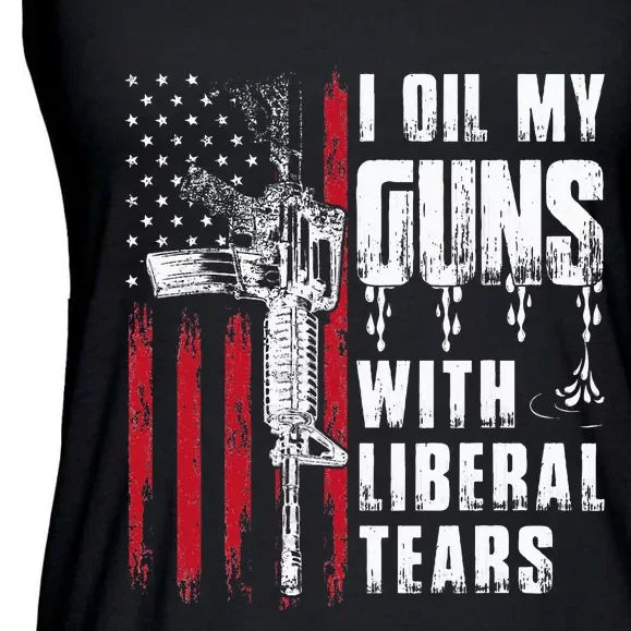 I Oil My Guns With Liberal Tears Gun American Flag Patriots Ladies Essential Flowy Tank