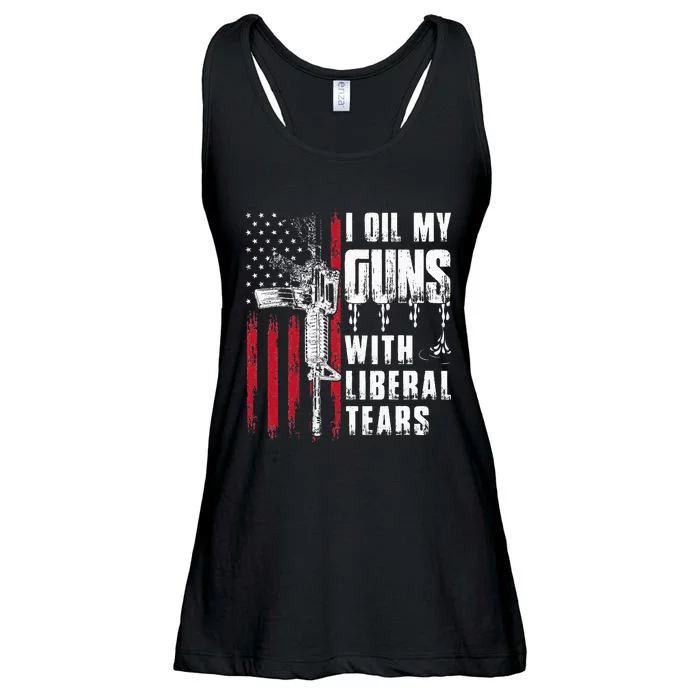 I Oil My Guns With Liberal Tears Gun American Flag Patriots Ladies Essential Flowy Tank