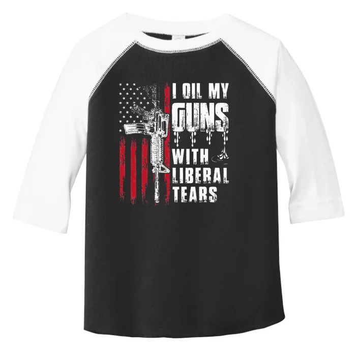 I Oil My Guns With Liberal Tears Gun American Flag Patriots Toddler Fine Jersey T-Shirt