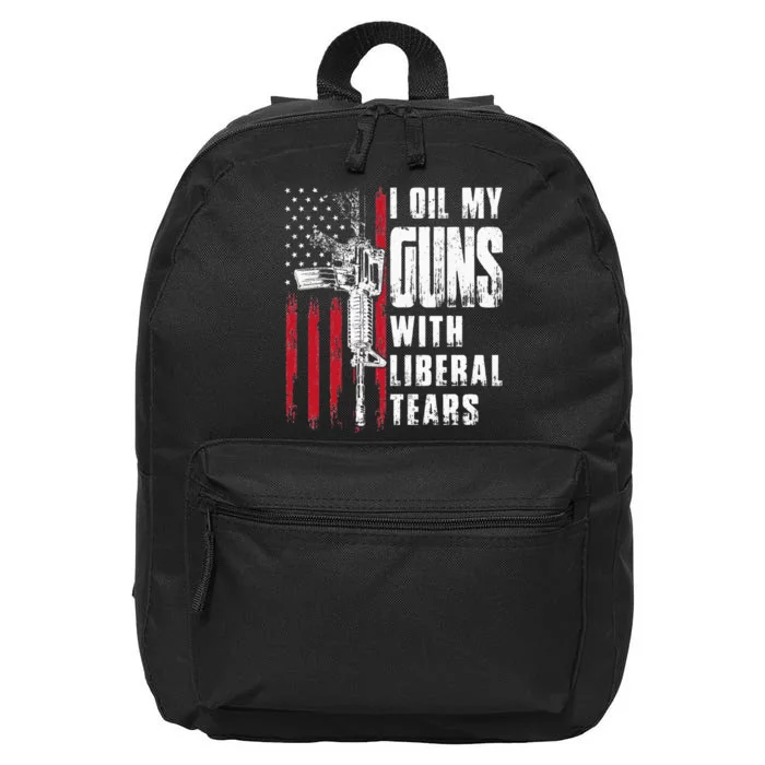 I Oil My Guns With Liberal Tears Gun American Flag Patriots 16 in Basic Backpack