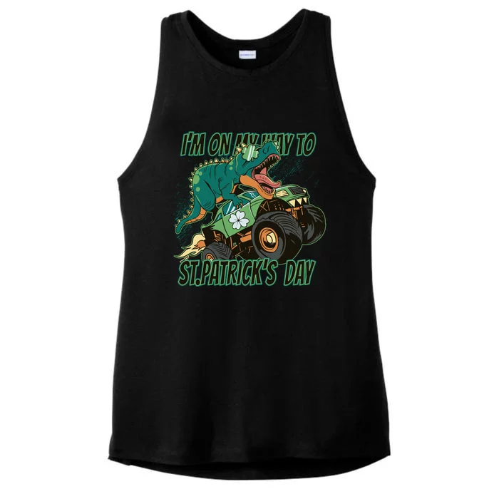 Im On My Way To St Patricks Day Dinosaur Ladies Tri-Blend Wicking Tank