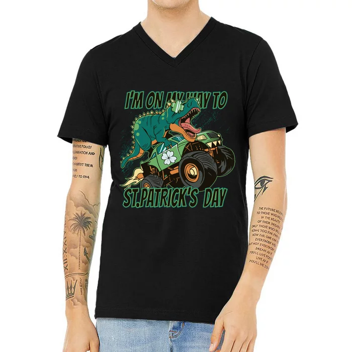 Im On My Way To St Patricks Day Dinosaur V-Neck T-Shirt