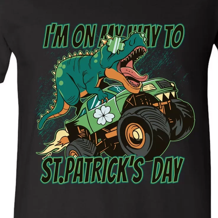 Im On My Way To St Patricks Day Dinosaur V-Neck T-Shirt