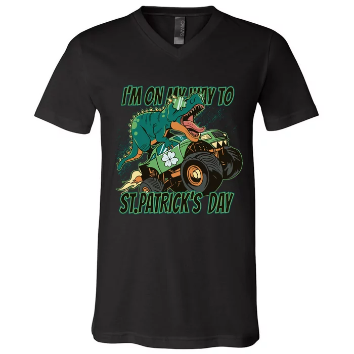 Im On My Way To St Patricks Day Dinosaur V-Neck T-Shirt