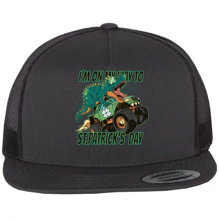 Im On My Way To St Patricks Day Dinosaur Flat Bill Trucker Hat