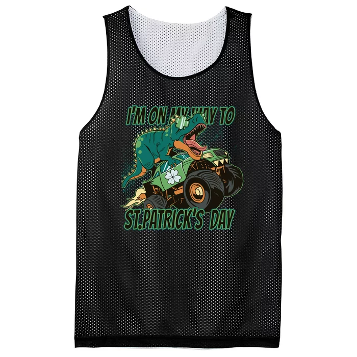 Im On My Way To St Patricks Day Dinosaur Mesh Reversible Basketball Jersey Tank