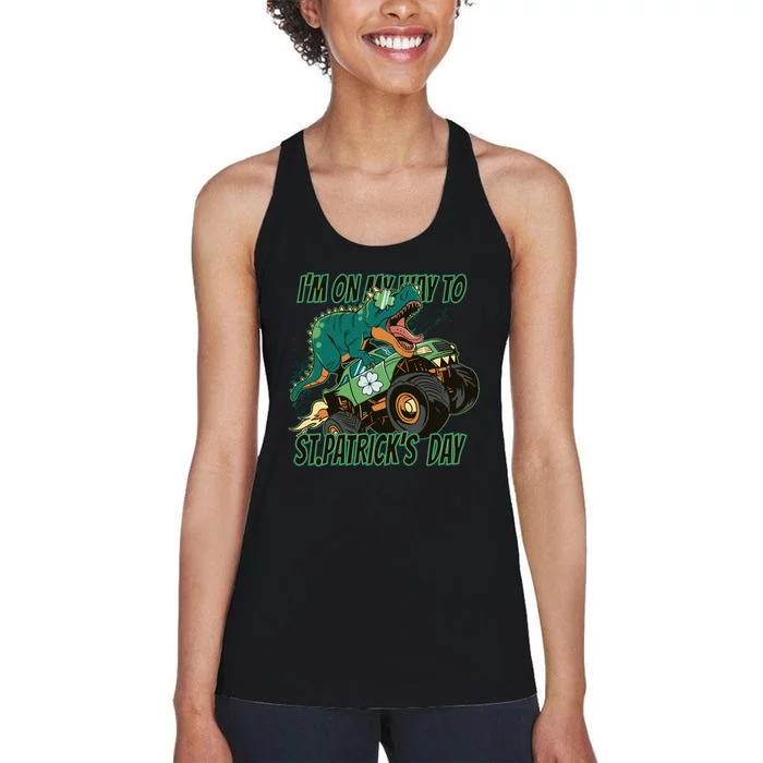 Im On My Way To St Patricks Day Dinosaur Women's Racerback Tank