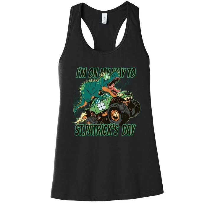 Im On My Way To St Patricks Day Dinosaur Women's Racerback Tank