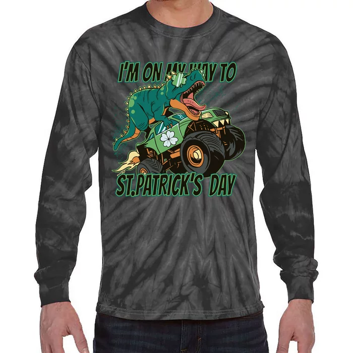 Im On My Way To St Patricks Day Dinosaur Tie-Dye Long Sleeve Shirt