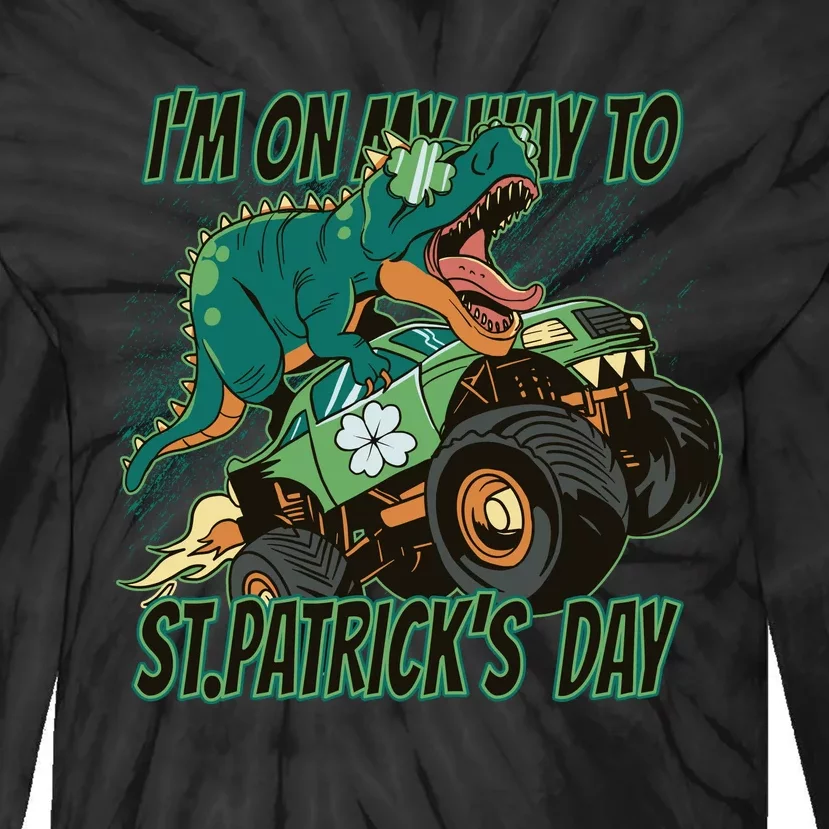 Im On My Way To St Patricks Day Dinosaur Tie-Dye Long Sleeve Shirt