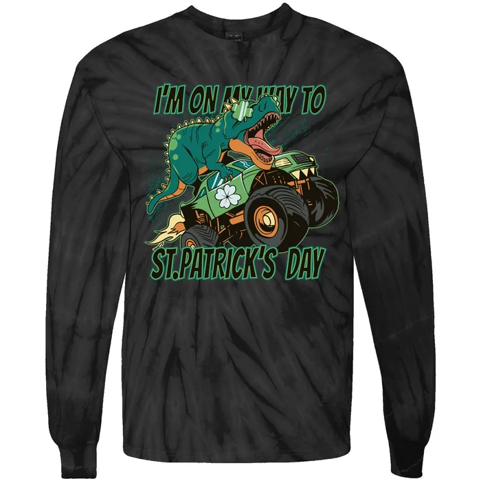 Im On My Way To St Patricks Day Dinosaur Tie-Dye Long Sleeve Shirt