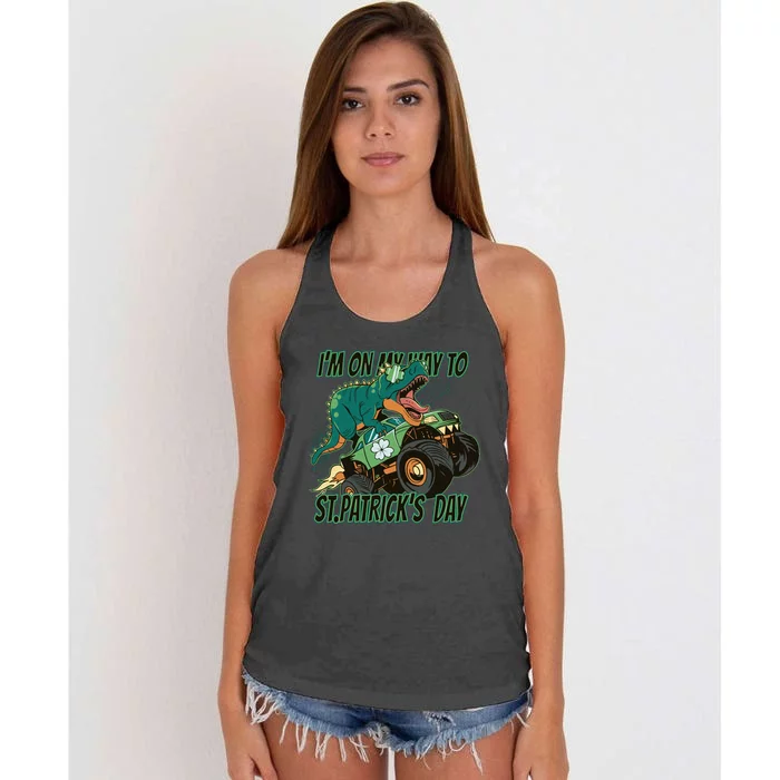 Im On My Way To St Patricks Day Dinosaur Women's Knotted Racerback Tank