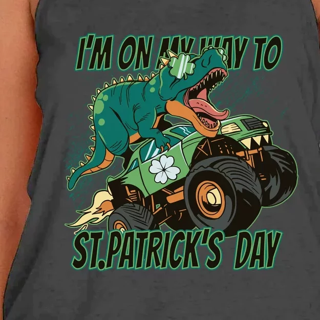 Im On My Way To St Patricks Day Dinosaur Women's Knotted Racerback Tank