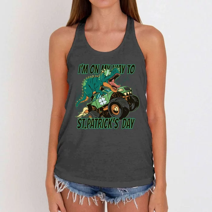 Im On My Way To St Patricks Day Dinosaur Women's Knotted Racerback Tank