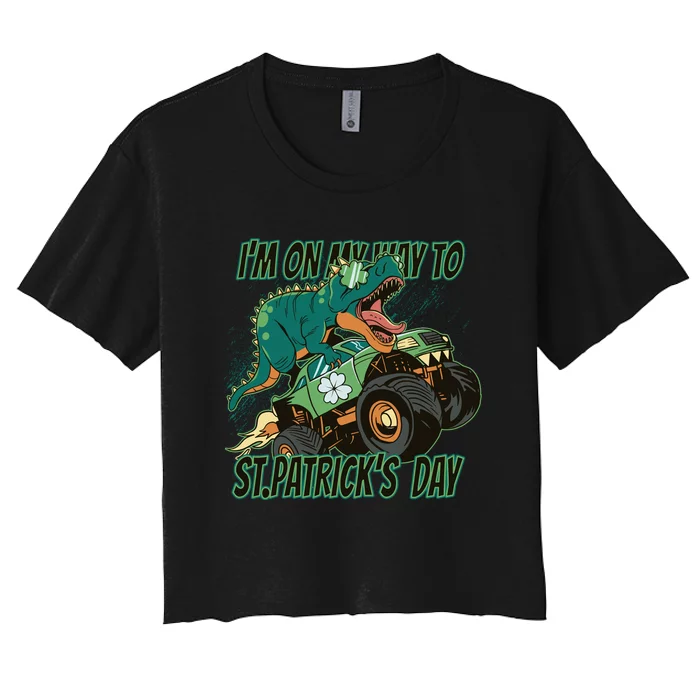 Im On My Way To St Patricks Day Dinosaur Women's Crop Top Tee