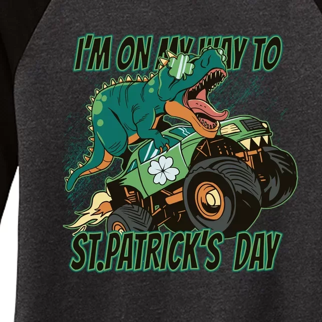 Im On My Way To St Patricks Day Dinosaur Women's Tri-Blend 3/4-Sleeve Raglan Shirt