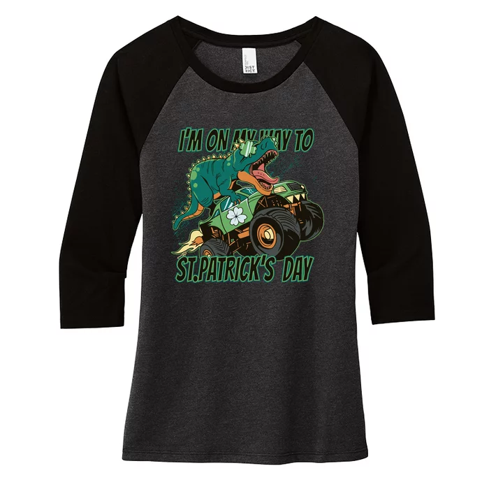 Im On My Way To St Patricks Day Dinosaur Women's Tri-Blend 3/4-Sleeve Raglan Shirt