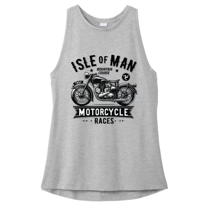 Isle Of Man Tt Races Vintage Motorcycle Retro Design Ladies Tri-Blend Wicking Tank