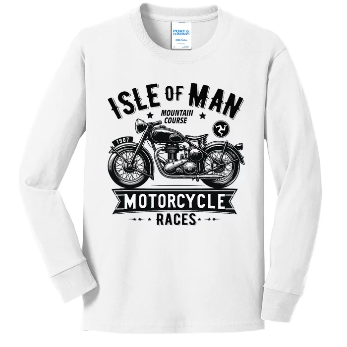 Isle Of Man Tt Races Vintage Motorcycle Retro Design Kids Long Sleeve Shirt