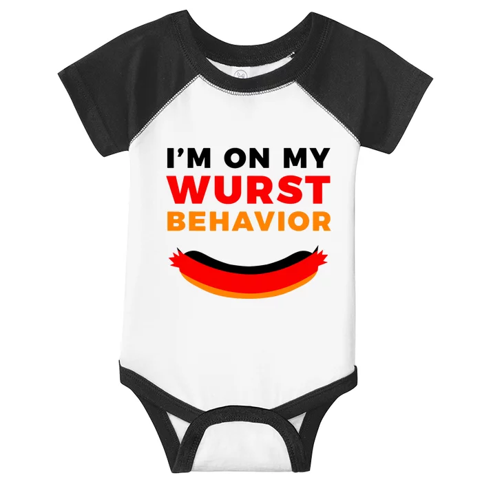 Im On My Wurst Behavior Funny German Oktoberfest Infant Baby Jersey Bodysuit