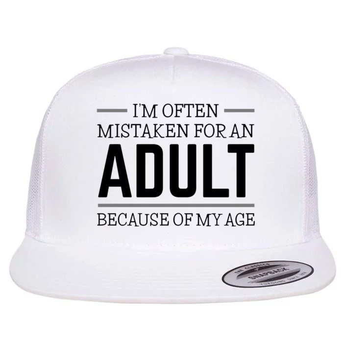 Im Often Mistaken For An Adult Because Of My Age Funny Birthday Gift Flat Bill Trucker Hat