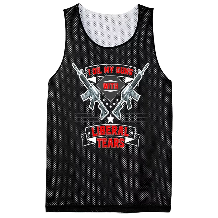 I Oil My Guns With Liberal Tears Gun American Flag Patriots Mesh Reversible Basketball Jersey Tank