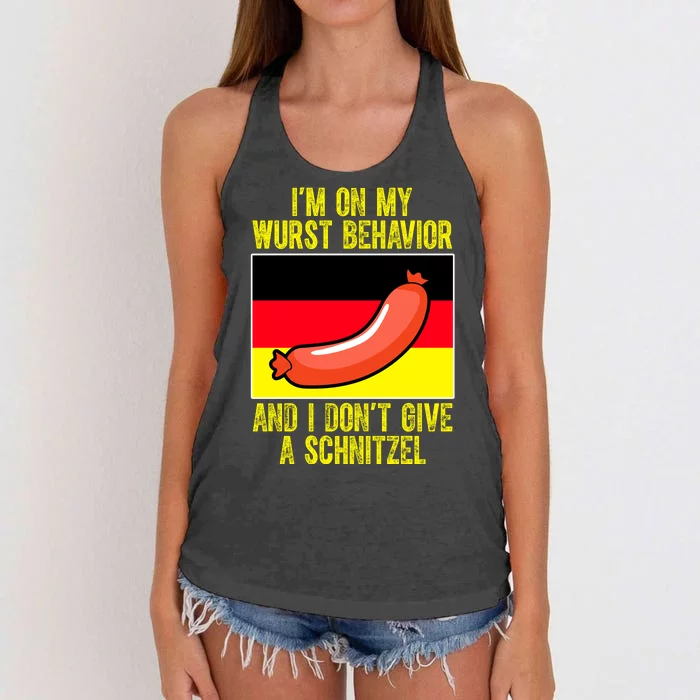 Im On My Wurst Behavior And I Dont Give A Schnitzel Oktoberfest Women's Knotted Racerback Tank