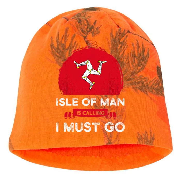 Isle Of Man Is Calling I Must Go Manx Heritage Roots Flag Kati - Camo Knit Beanie