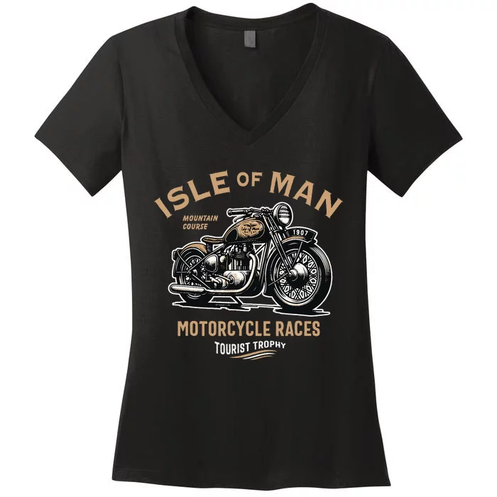 Isle Of Man Tt Races Vintage Motorcycle Retro Design Women's V-Neck T-Shirt