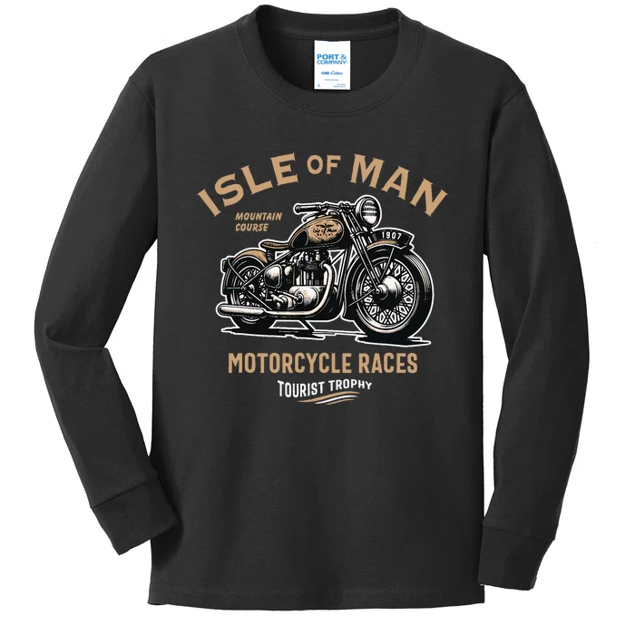 Isle Of Man Tt Races Vintage Motorcycle Retro Design Kids Long Sleeve Shirt