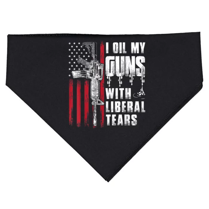 I Oil My Guns With Liberal Tears Gun American Flag Patriots USA-Made Doggie Bandana