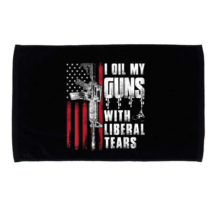 I Oil My Guns With Liberal Tears Gun American Flag Patriots Microfiber Hand Towel