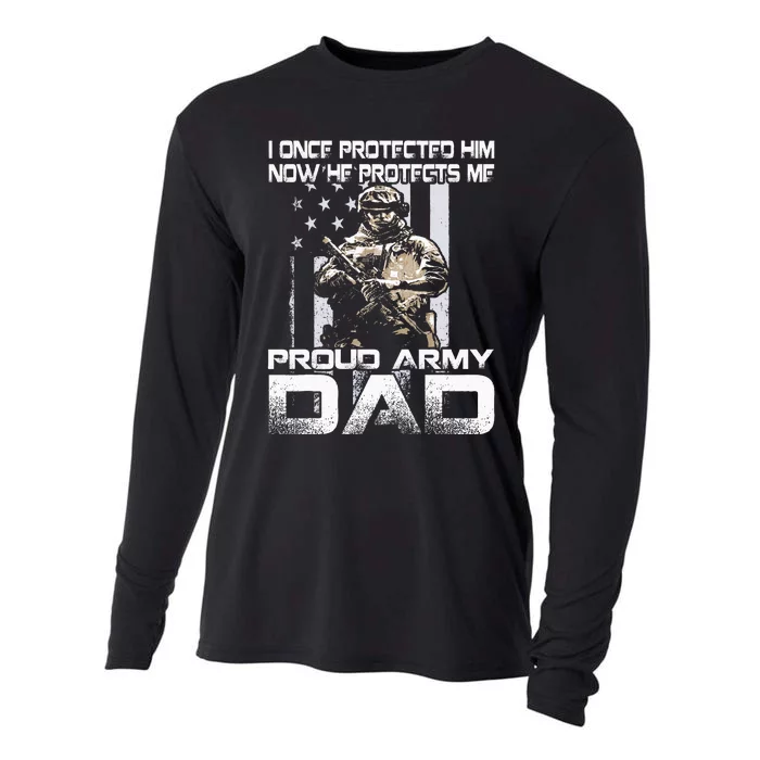 I Once Protected Him Now He Protects Me Proud Army Dad Cooling Performance Long Sleeve Crew