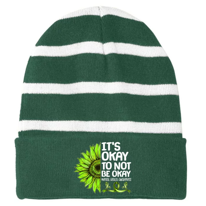 It's Okay To Not Be Okay Mental Health Awareness Striped Beanie with Solid Band