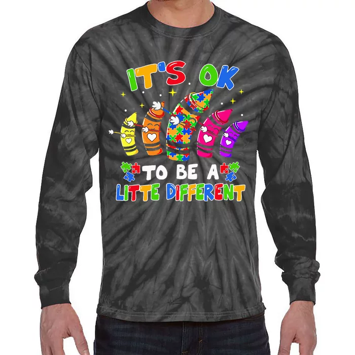 its ok to be a litte different dabbing crayon autism Tie-Dye Long Sleeve Shirt